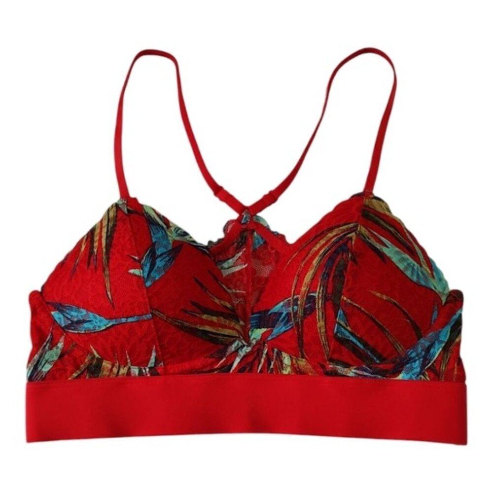 Victoria's Secret PINK Red Tropical Floral Lace Bralette Small